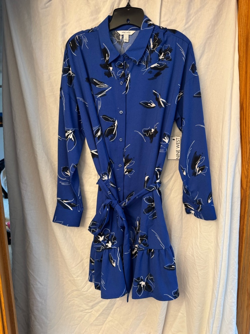 Nine West Royal Blue Floral Button-Up Dress